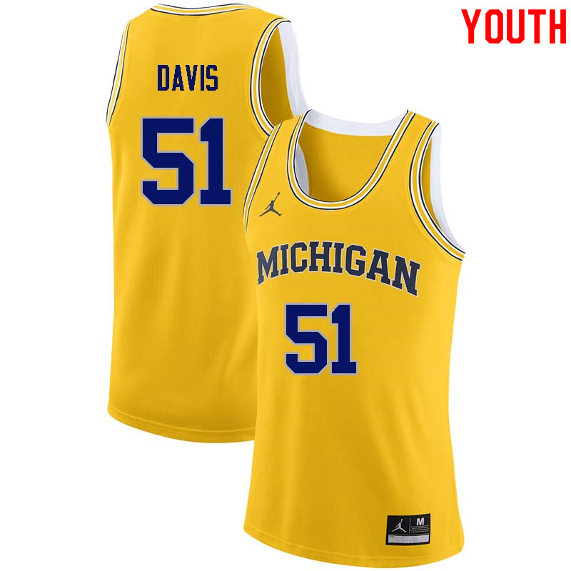 Youth #51 Austin Davis Michigan Wolverines College Basketball Jerseys Sale-Yellow